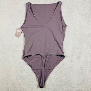 Auden Luxe Stretch Bodysuit Women XXL Mauve Gray V-Neck Sleeveless Lined 8L6154